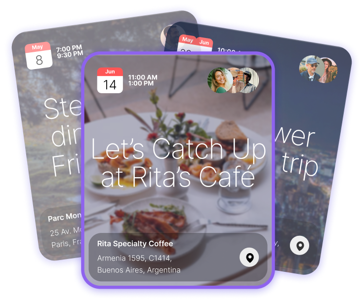 UI elements - three cards with meetup experience suggestions